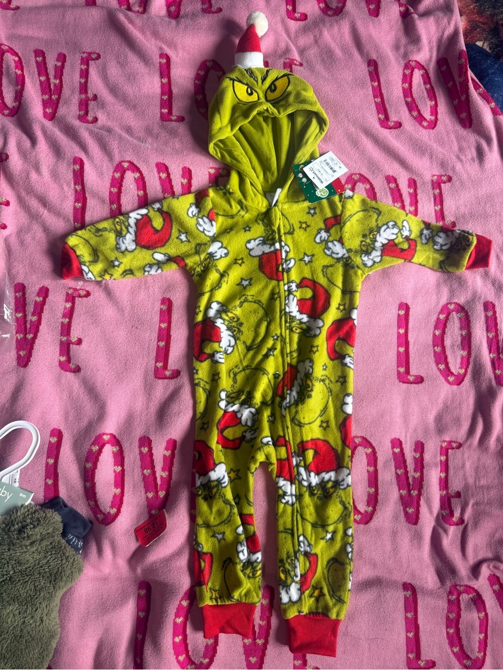 Kids' Green Grinch-Themed Hooded Fleece Footless Pajamas